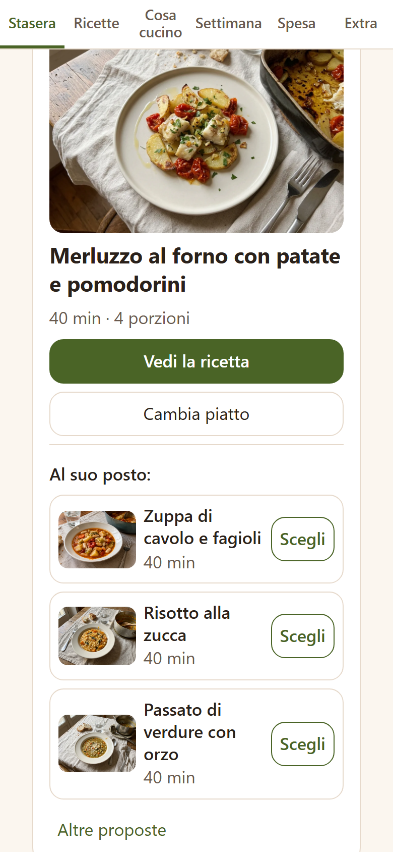«Cambia piatto» con tre proposte simili