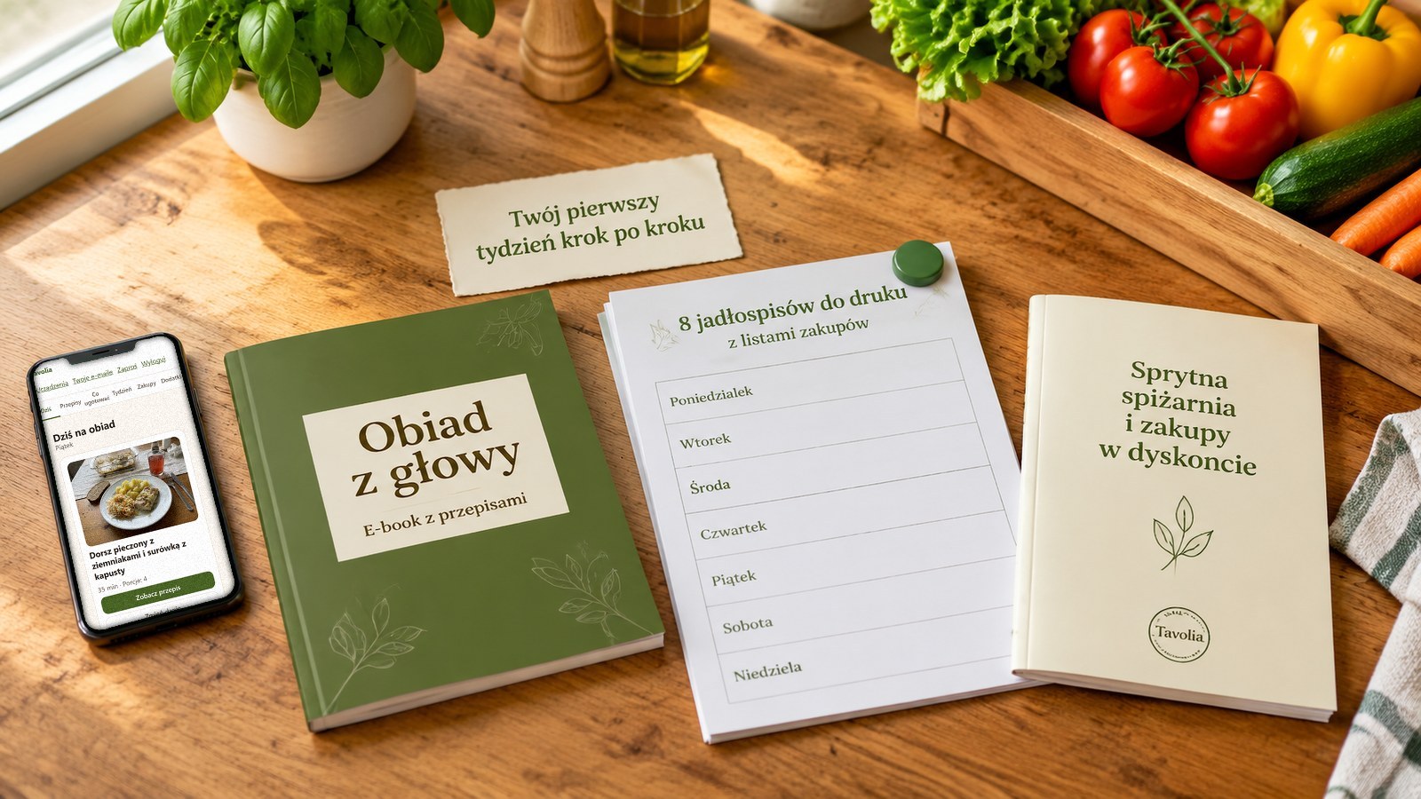 Aplikacja w telefonie, e-book i trzy bonusy razem na stole