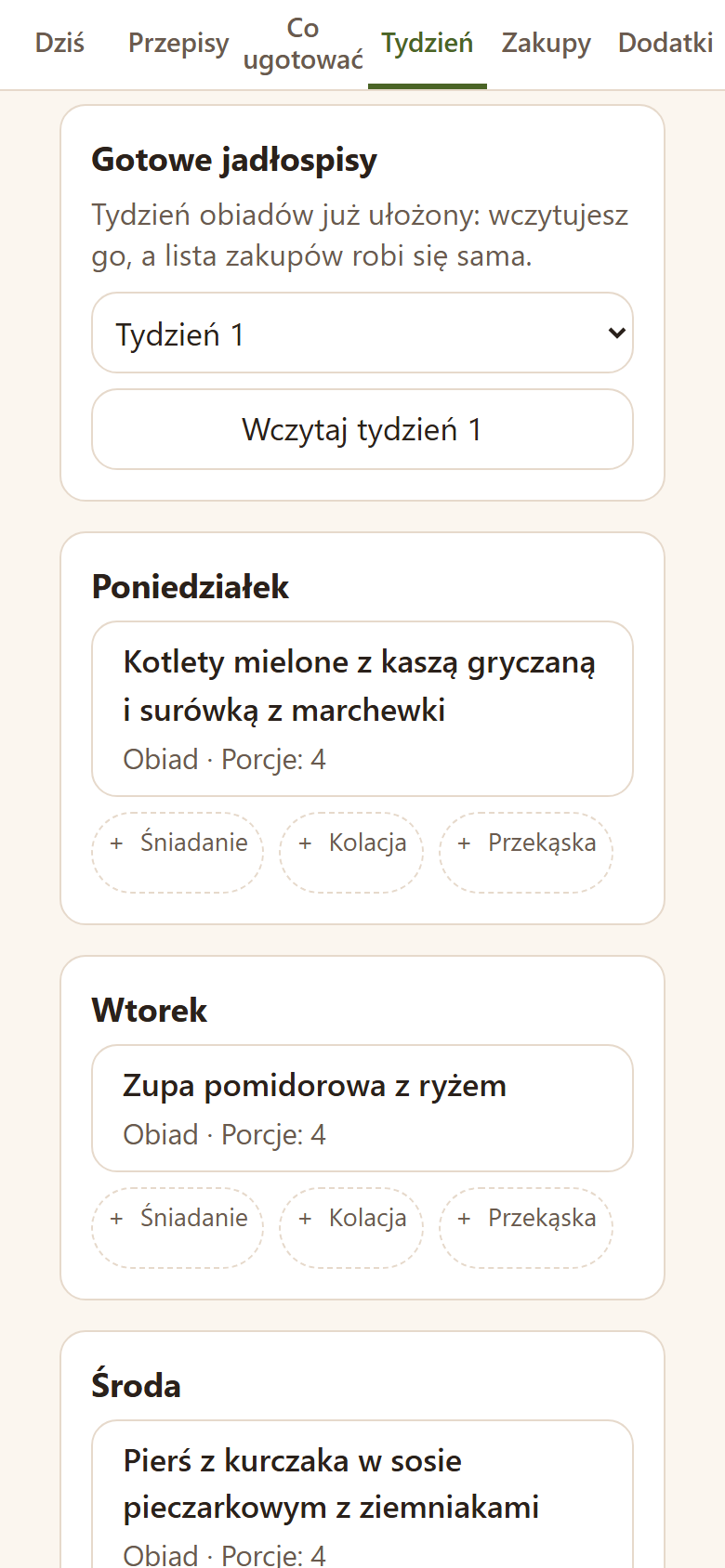 «Gotowe jadłospisy»: tydzień już wczytany