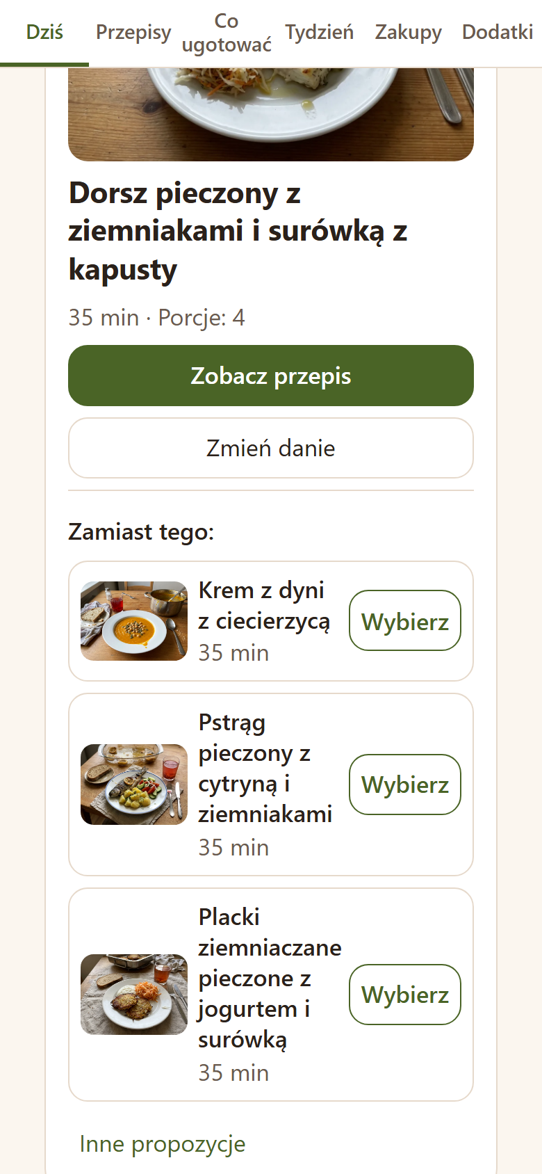 «Zmień danie» z trzema podobnymi propozycjami
